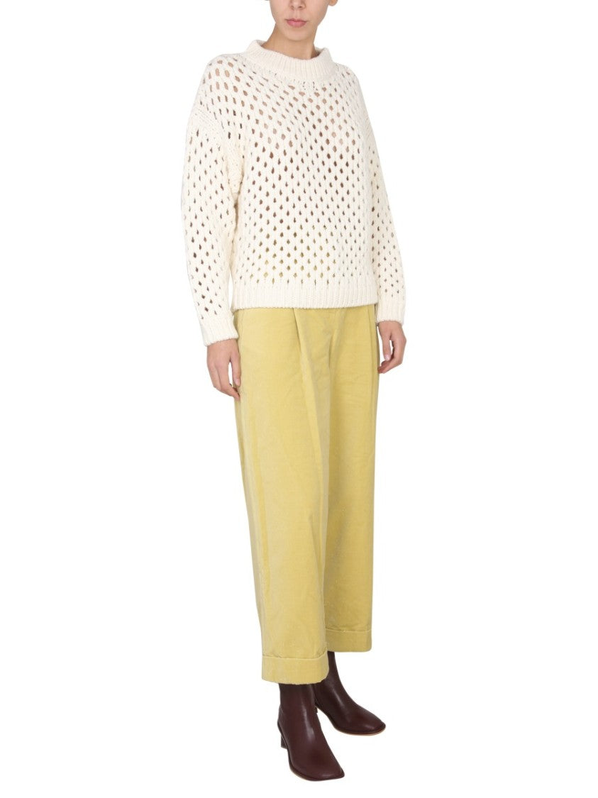 Alysi Cross-Neck Knit Sweater With Ribbed Details