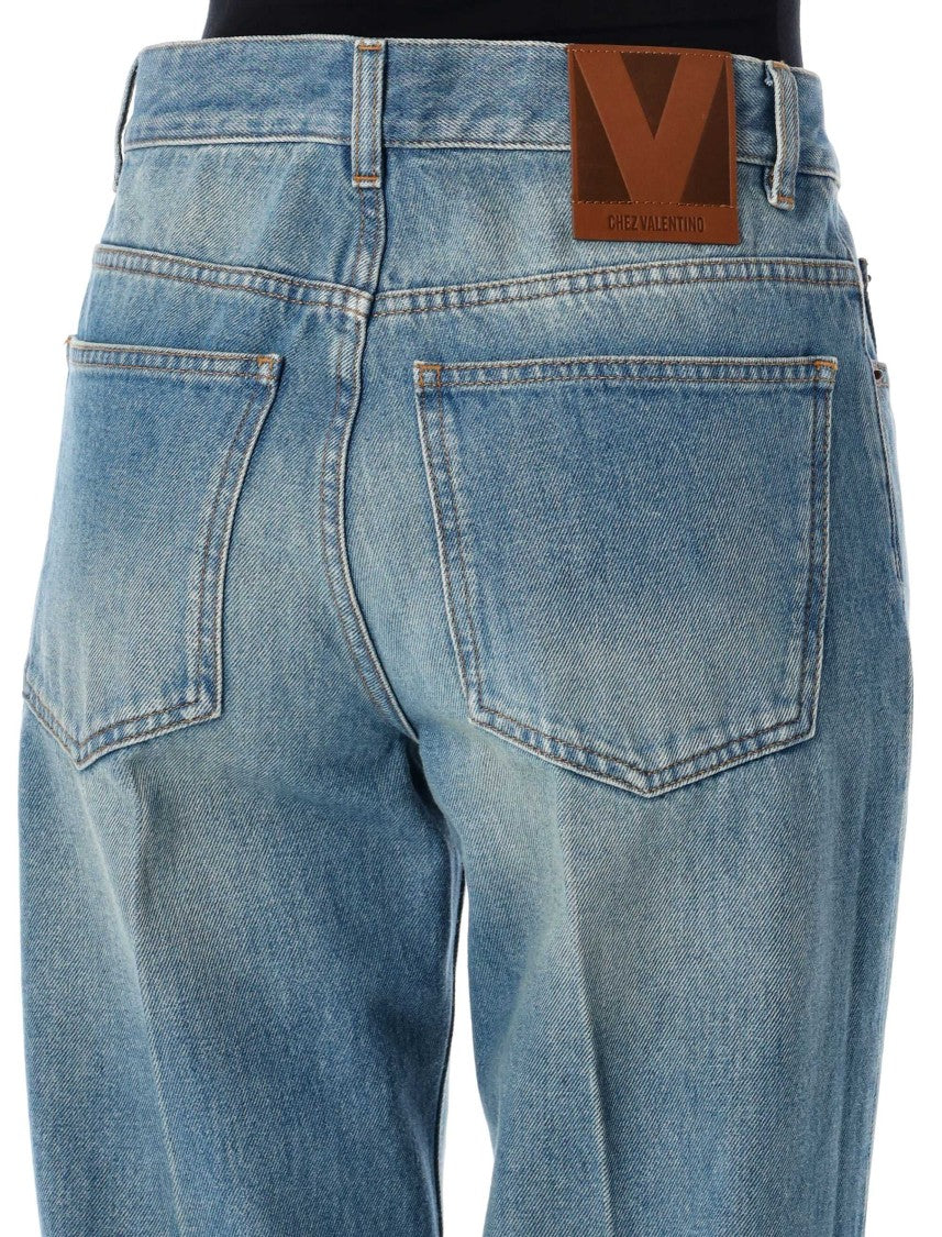 Valentino Garavani Mid-Rise Denim Crop With Embroidered Cuffs