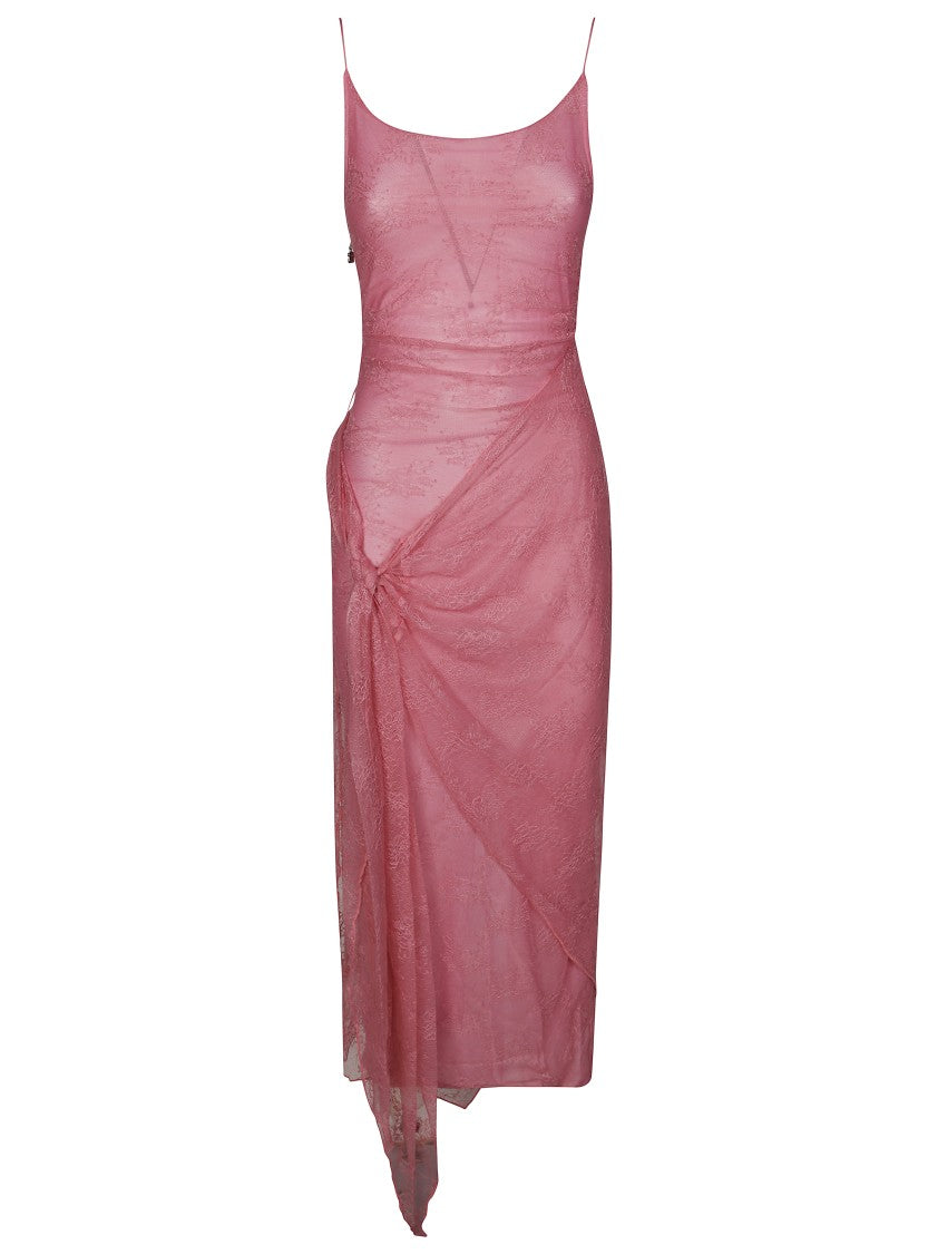 Rotate Draped Lace Overlay Mini Dress