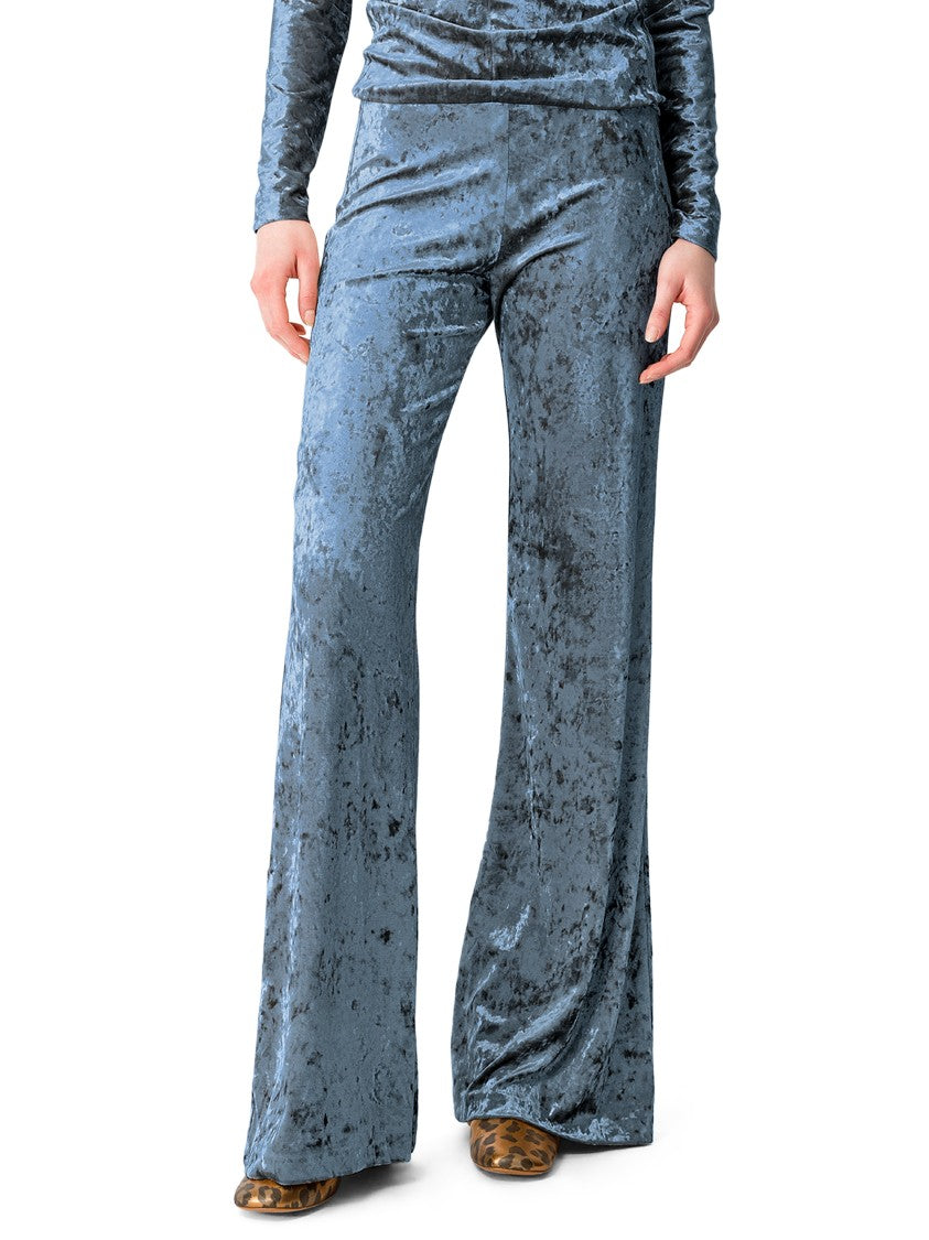 Forte Forte High-Waisted Iridescent Stretch Velvet Trousers With Wide-Leg Silhouette