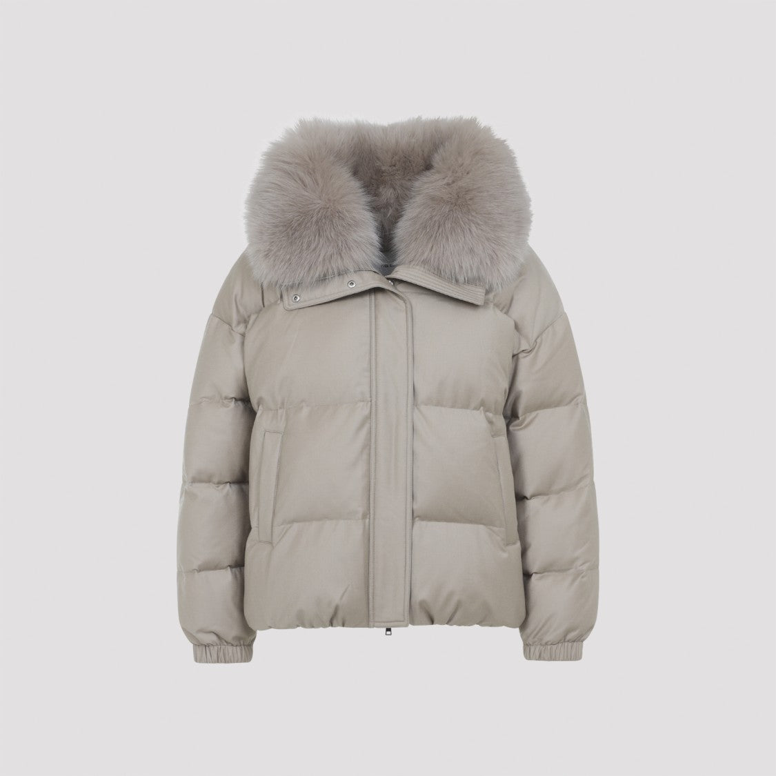 Yves Salomon Quilted Beige Mink Down Jacket With Detachable Collar
