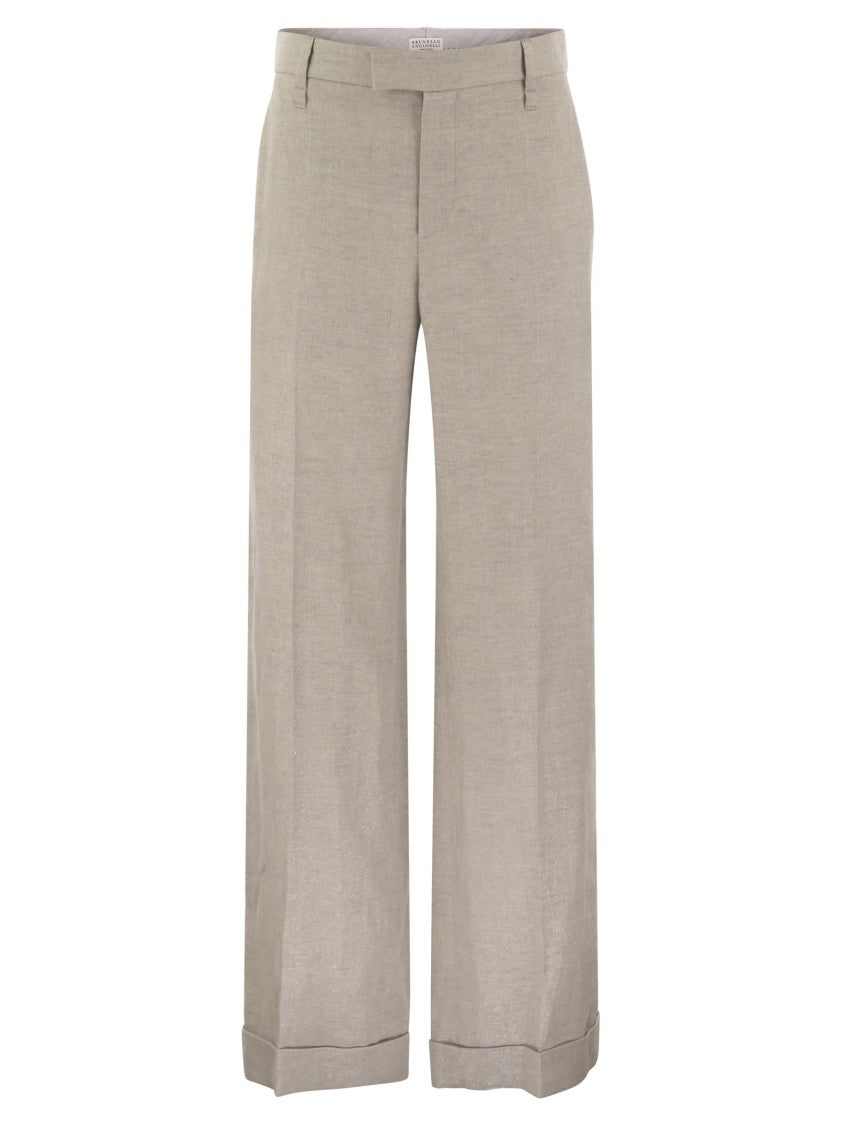 Brunello Cucinelli Flared Loose-Fitting Trousers In Sparkling Linen Twill