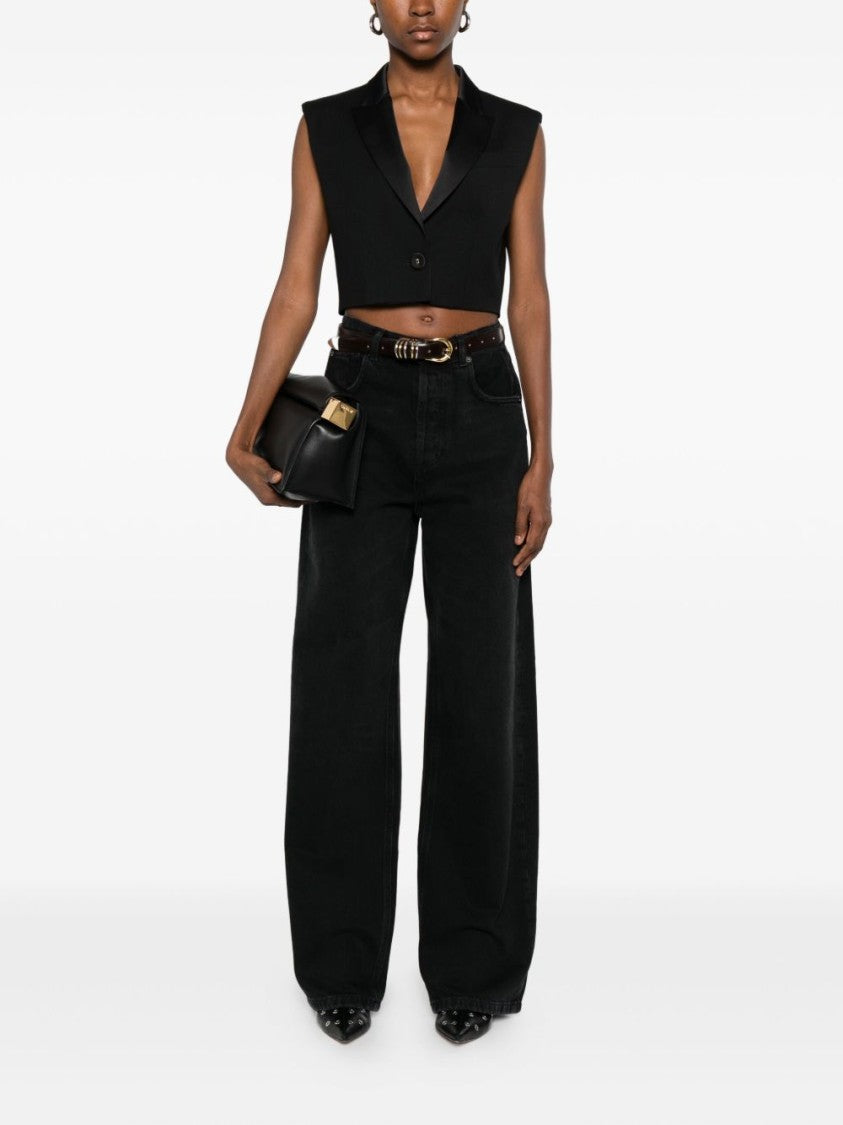Twin-Set Cropped Tailored Jacket With Satin Lapels
