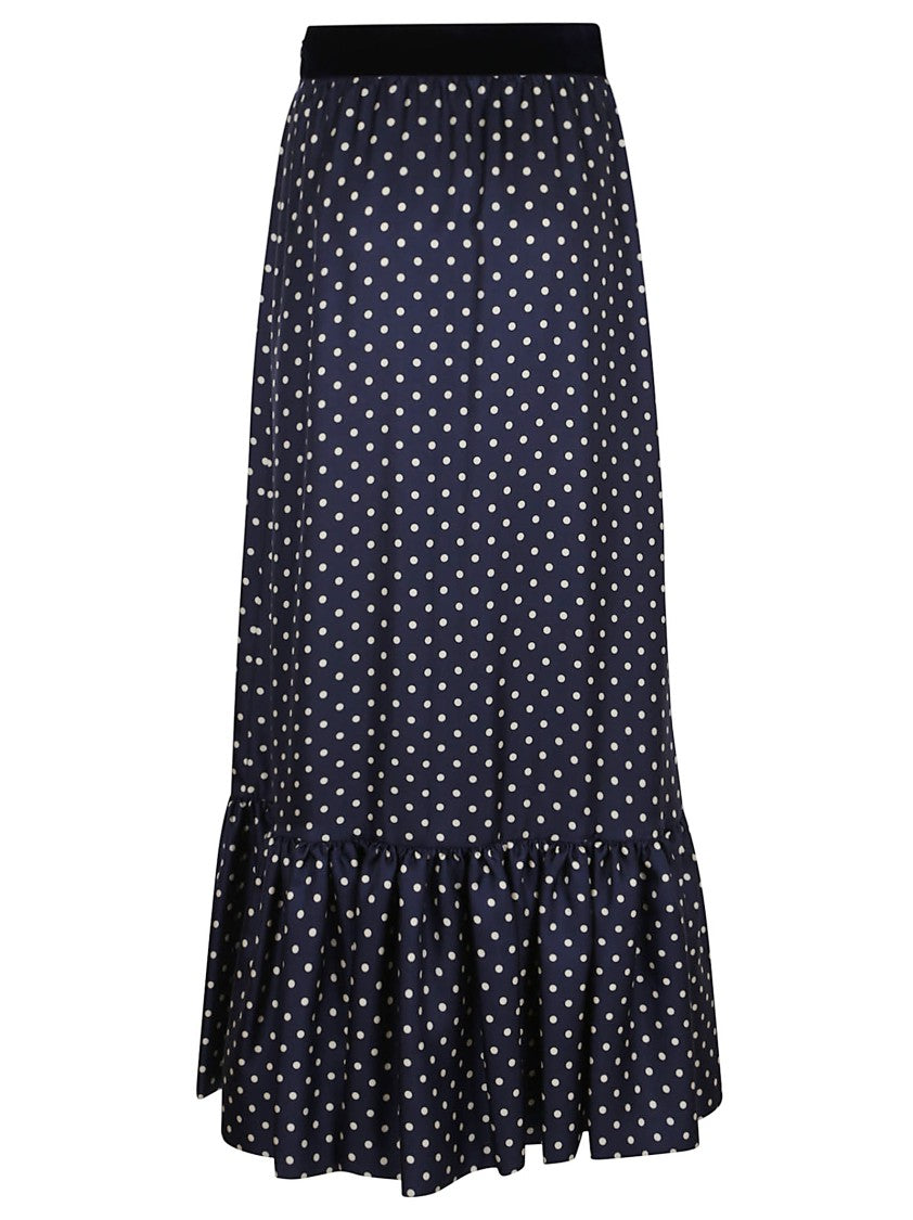 Valentino Garavani Blue Polka Dot Twill Skirt With Ruffle Hem