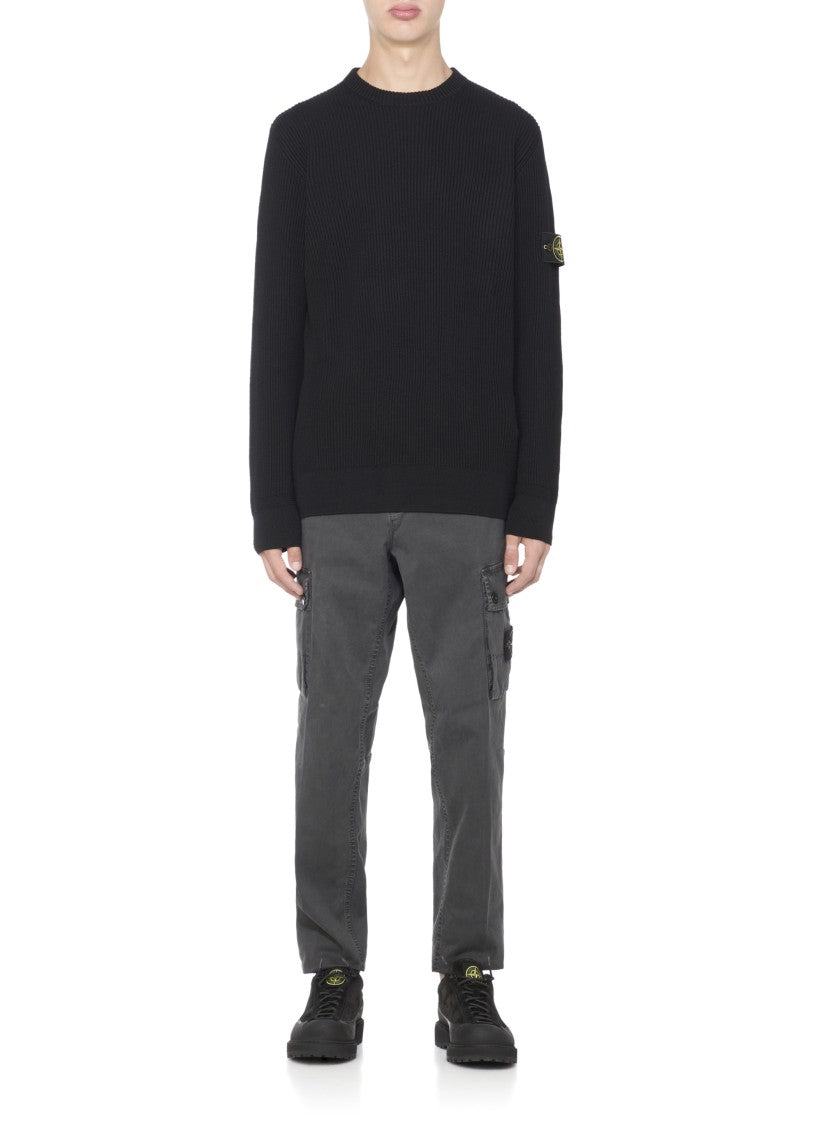 Stone Island Textured Knit Black Wool Sweater