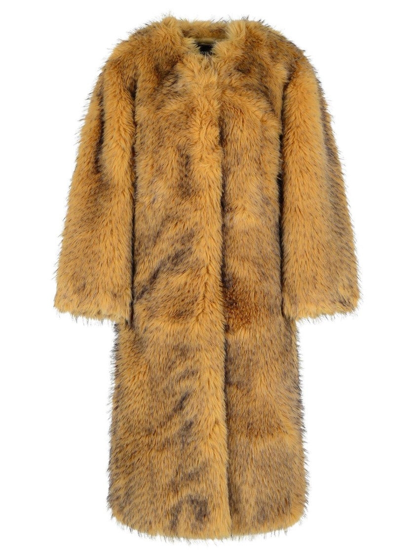 Rotate Bina' Beige Polyester Faux Fur Coat