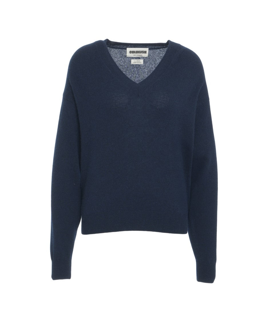 Crush V-Neck Cashmere Sweater With Ribbed Details