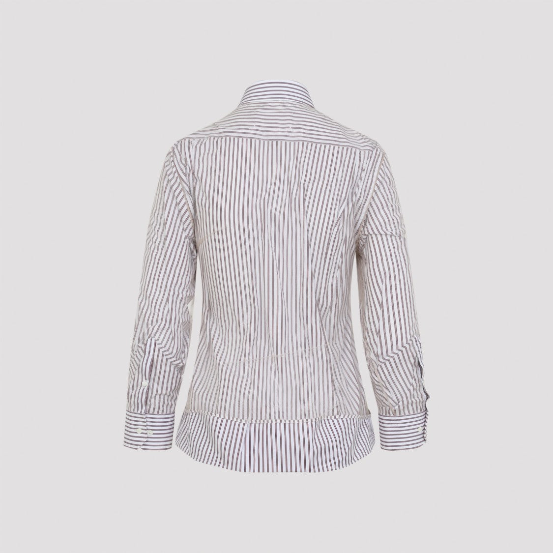 Maison Margiela White And Red Striped Cotton Shirt With Sheer Overlay