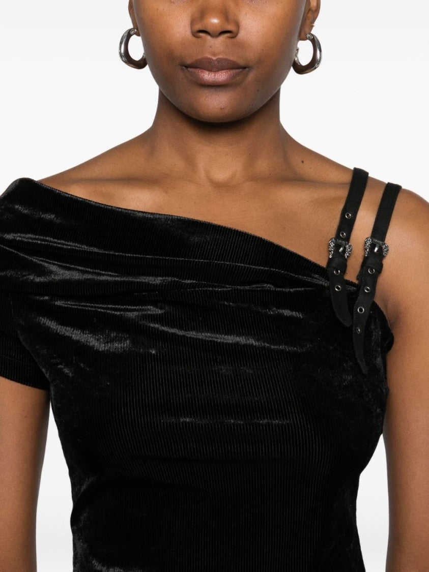 Versace Jeans Couture Asymmetrical Velvet Top With Modern Buckle Detail