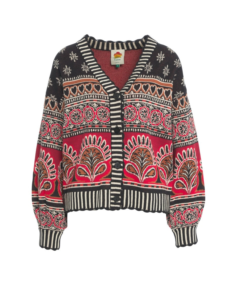 Farm Rio Ethnic-Pattern Cardigan With V-Neck
