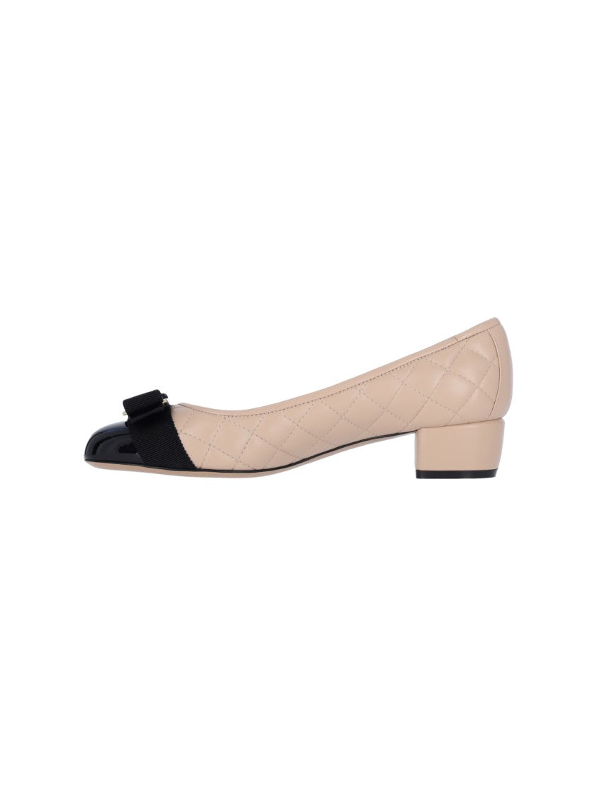 Ferragamo Quilted Beige Shoes With Black Toe Cap