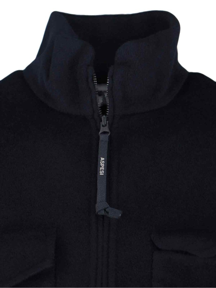 Aspesi Structured Front Zipper Jacket With Stand Collar