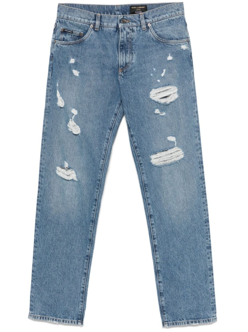 Dolce & Gabbana Relaxed Fit Distressed Denim Trousers With Classic Five-Pocket Design