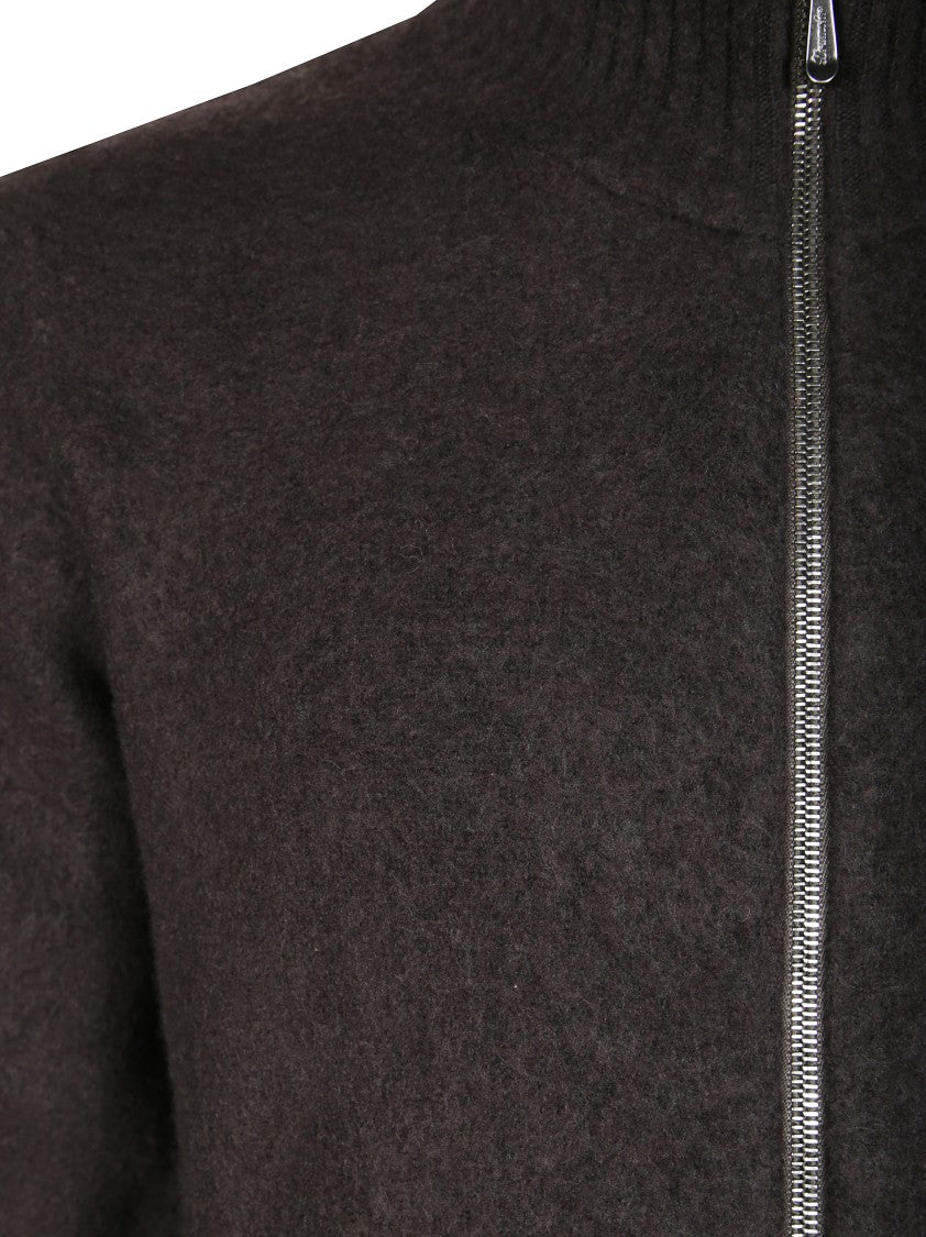 Drumhor Textured Knit Zip-Up Cardigan In Soft Lambswool