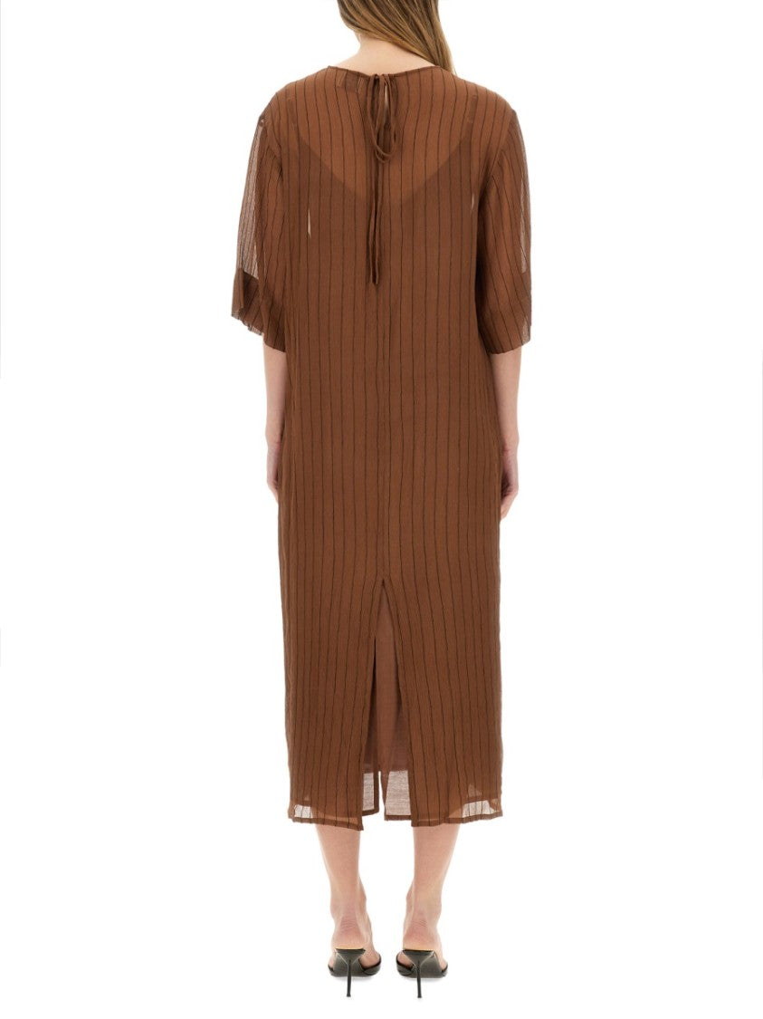 Alysi Brown Silk Midi Dress