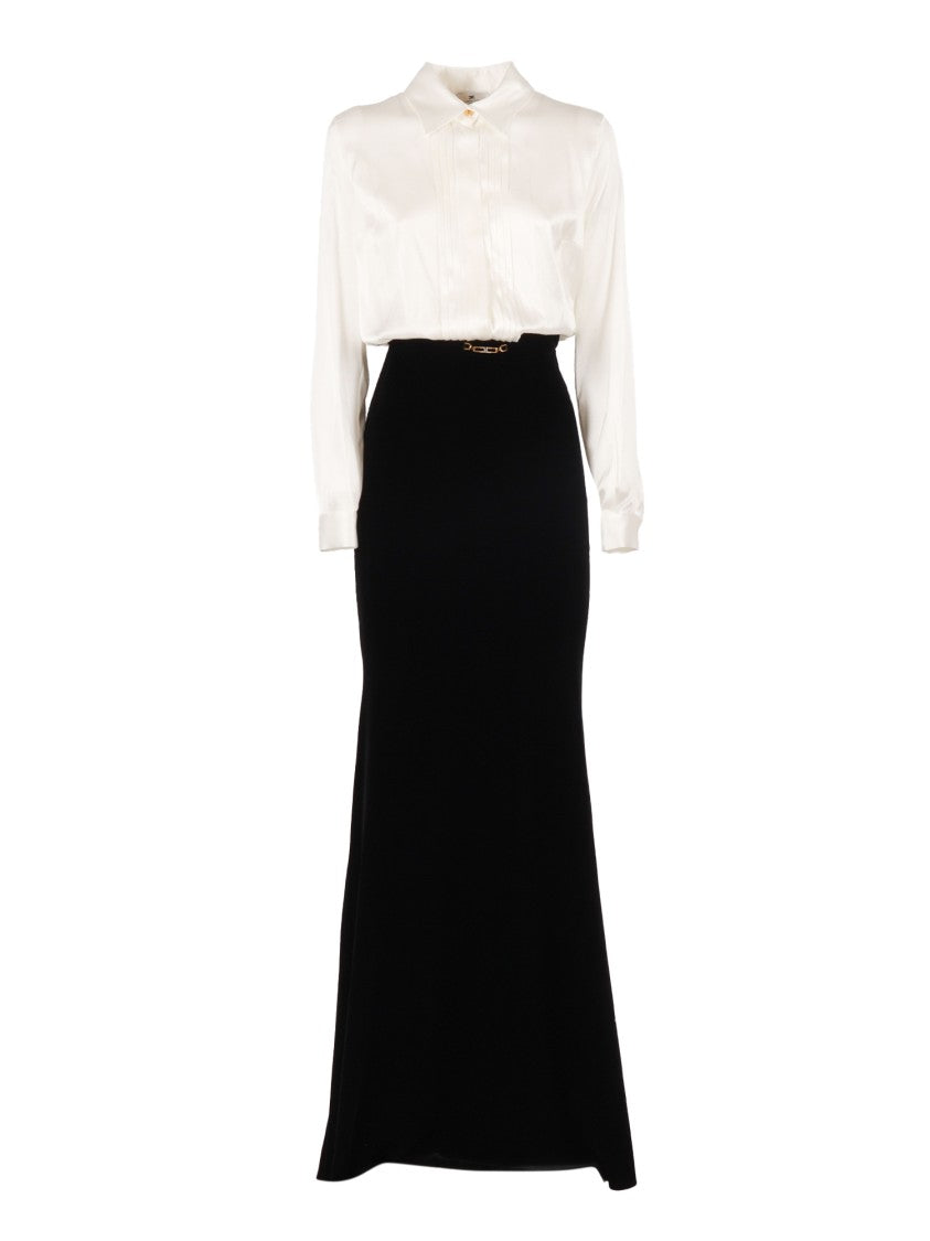 Elisabetta Franchi Silk Blend Midi Dress With Long Sleeves