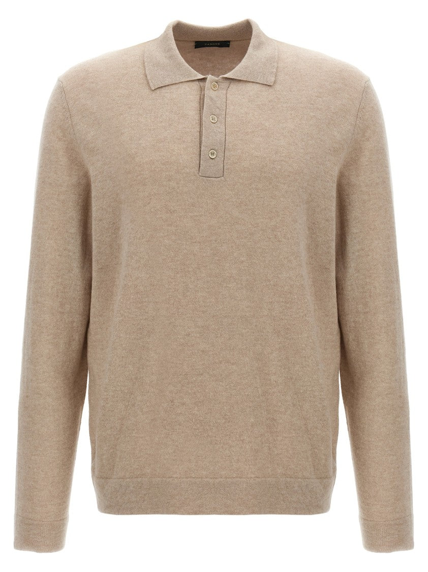 Zanone Cashmere Blend Long Sleeve Polo Shirt With Classic Collar