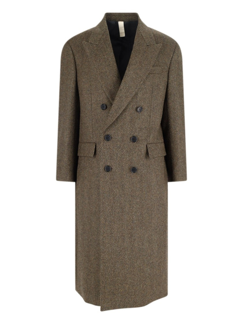 Sunflower Double-Breasted Coat – Green/Herringbone
