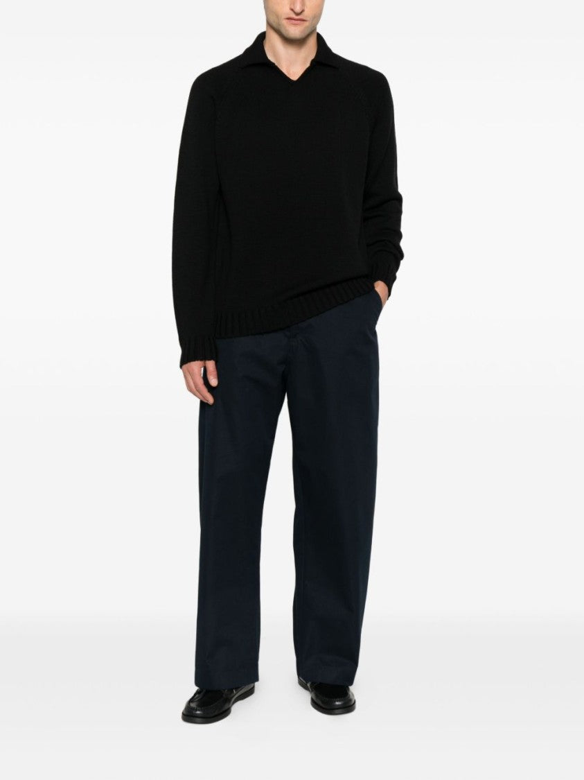 Zanone Textured Knit Black Sweater