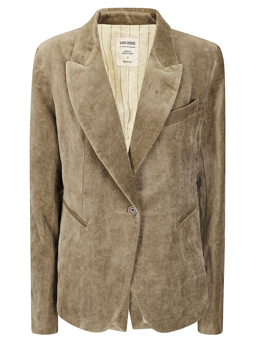 Uma Wang Cotton Velvet-Effect Jacket With Contrasting Striped Lining And Tailored Fit