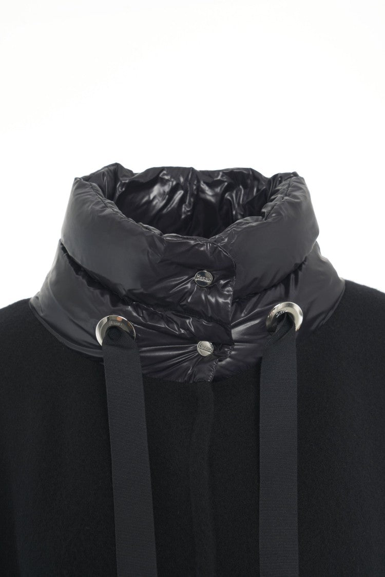 Herno Cape With Quilted Down Panels And Frayed Hem