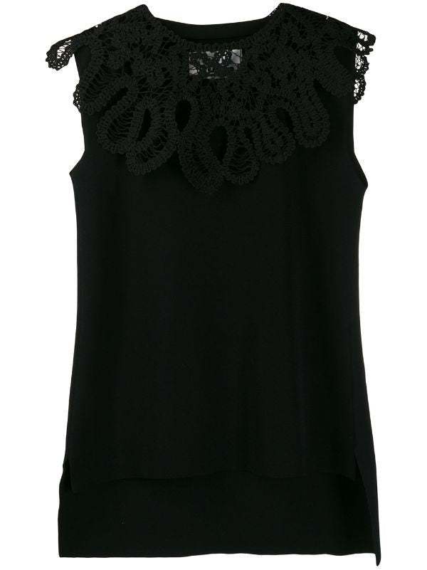 Jil Sander Sleeveless Black Blouse With Distinctive Lace Collar