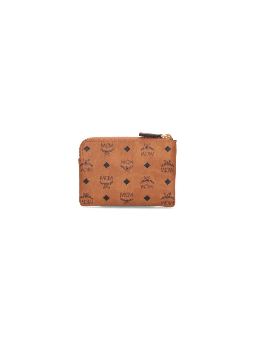 Mcm Textured Brown Leather Zip Wallet