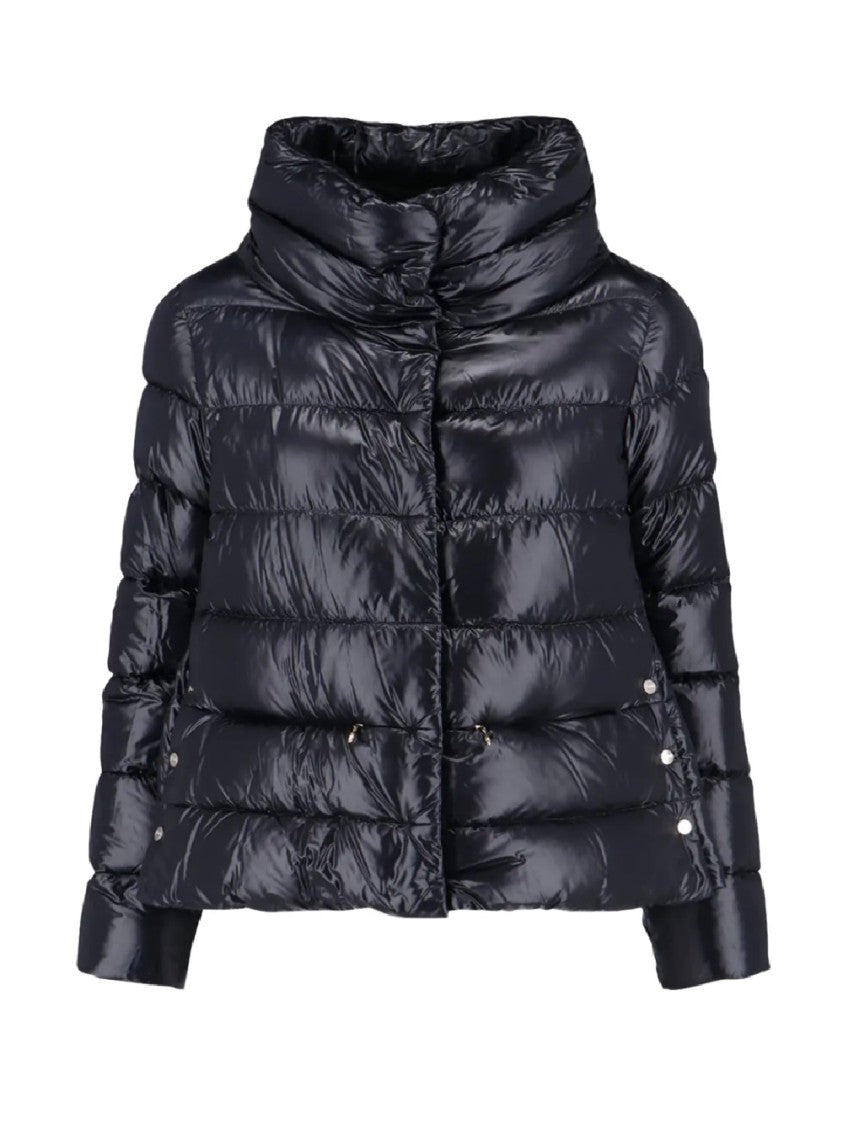 Herno Shiny Black Puffer Jacket With High Collar