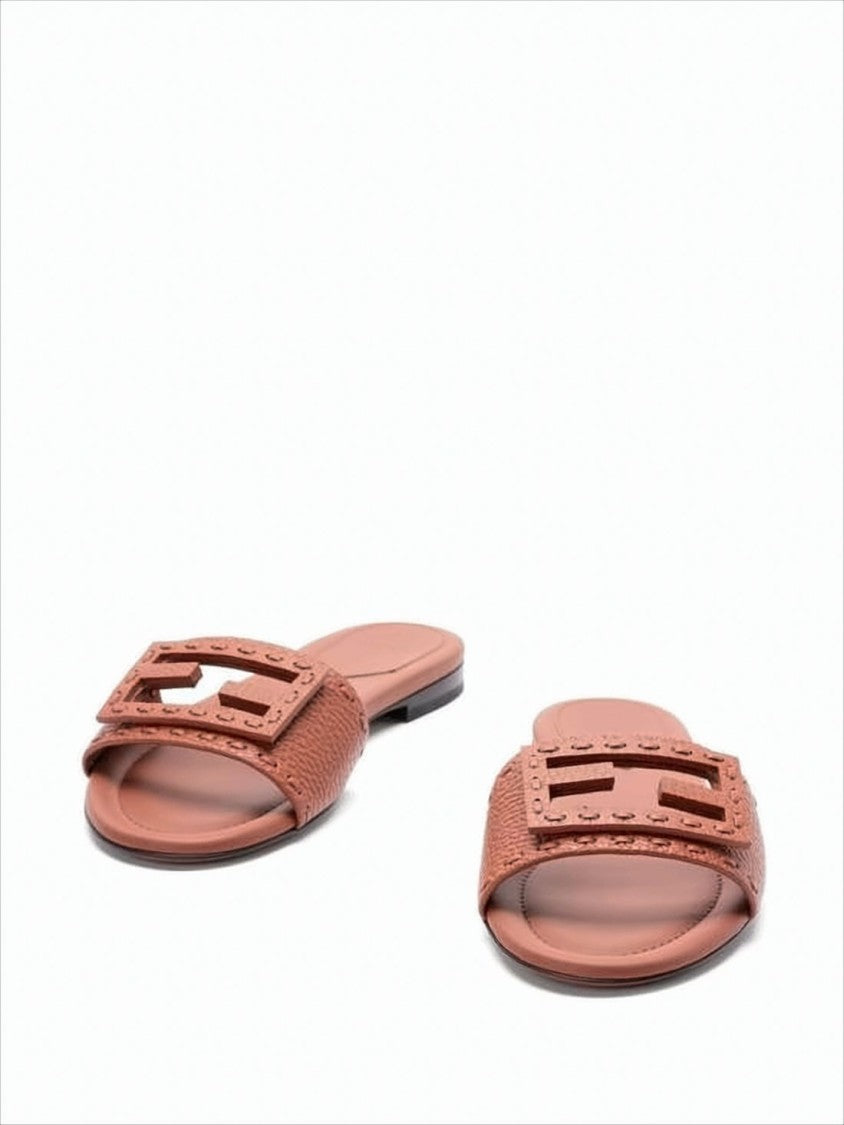 Fendi Textured Calf Leather Mule With Cut-Out Logo Buckle