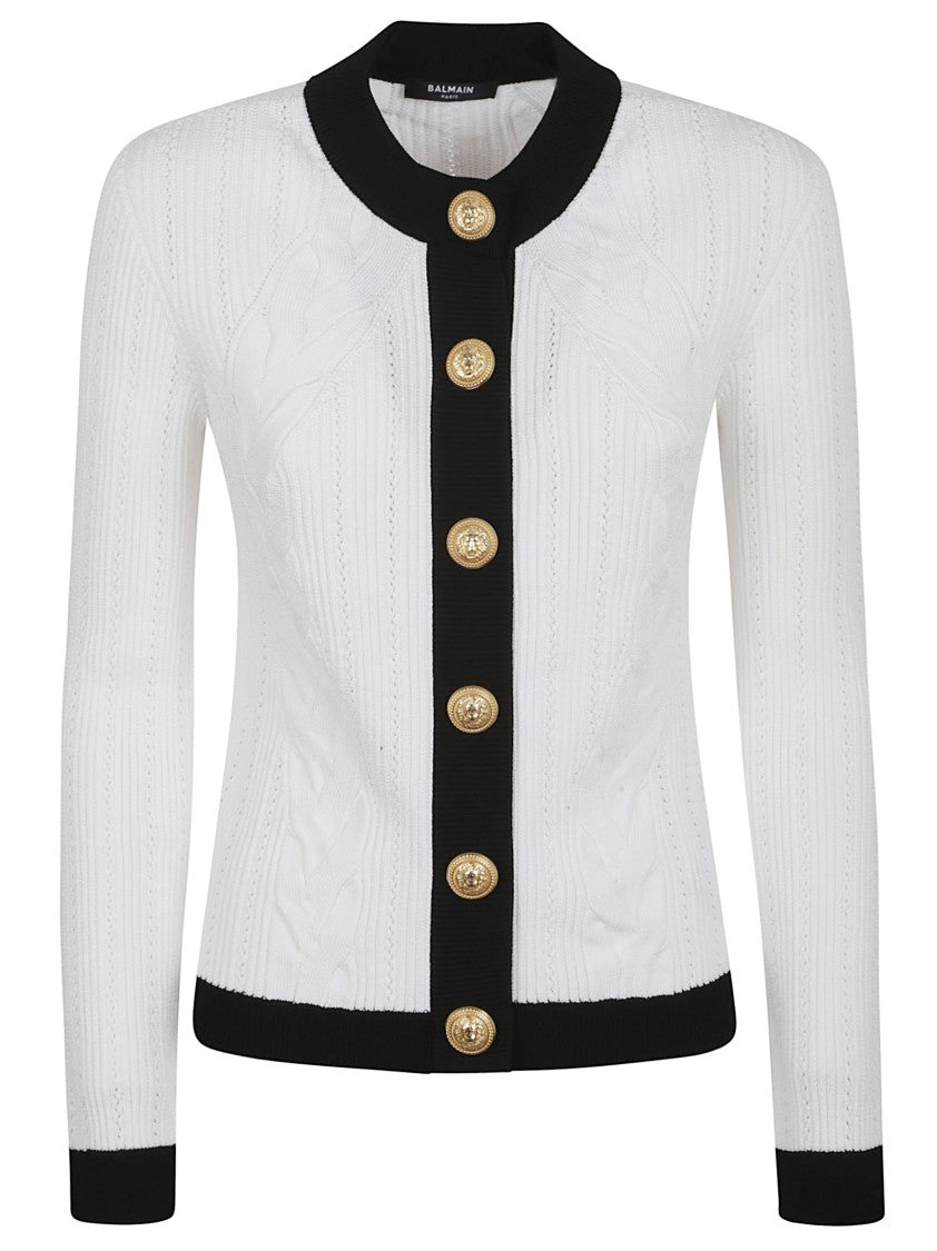 Balmain Ls Buttoned Torsade Knit Cardigan