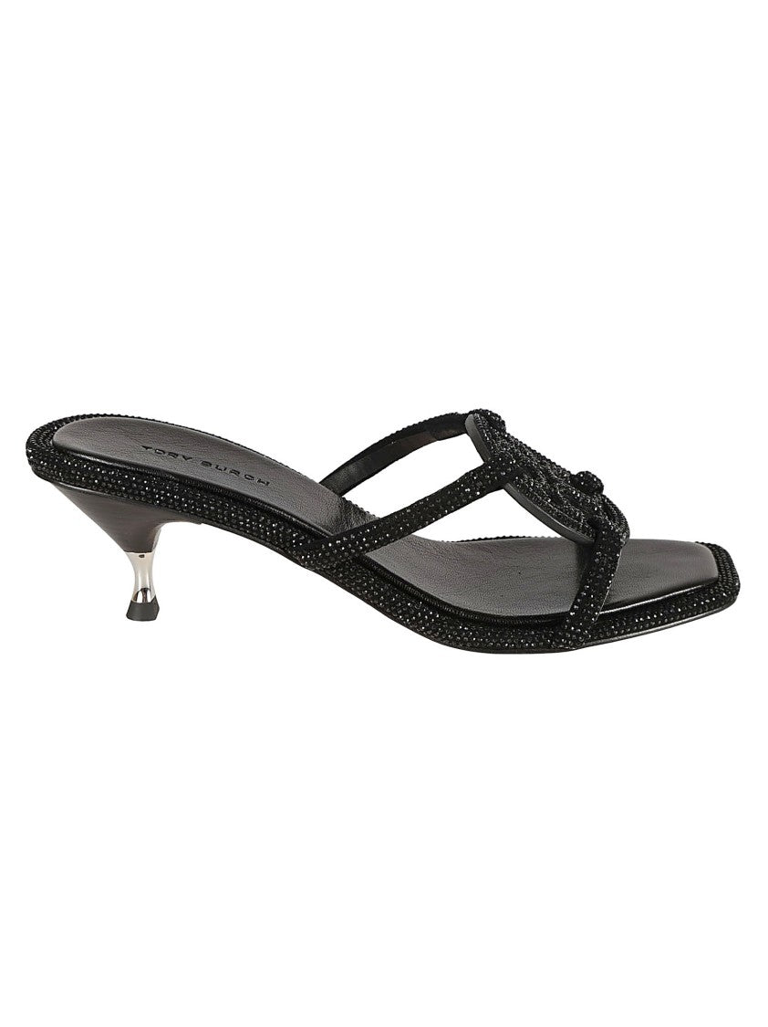 Tory Burch Pointed Toe Heeled Sandals With Decorative Embellishment