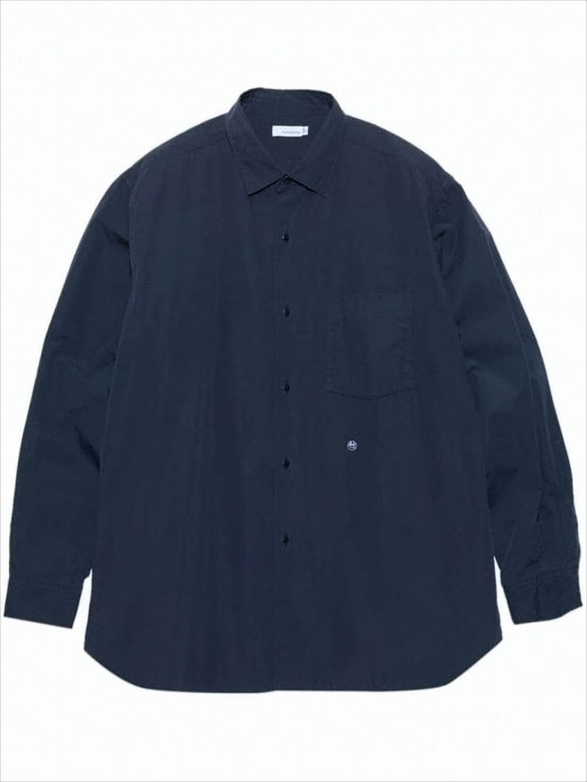 Nanamica Long-Sleeve Blue Shirt With Classic Collar And Subtle Embroidery