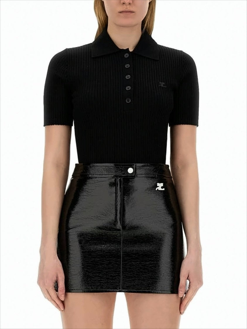 Courrèges Ribbed Short-Sleeved Polo Shirt With Buttoned Placket