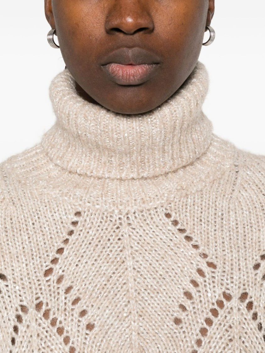 Peserico Textured Open-Knit Sweater With High Turtleneck