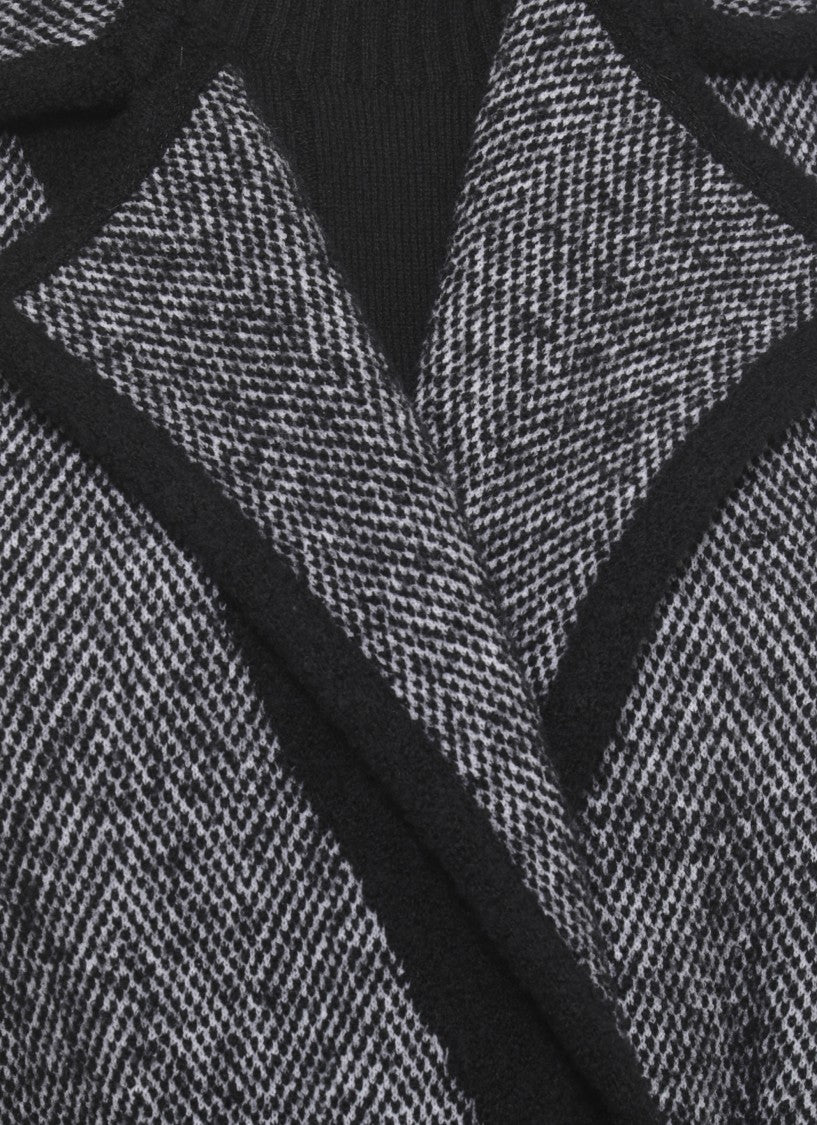 D. Exterior Black Wool Double-Breasted Coat