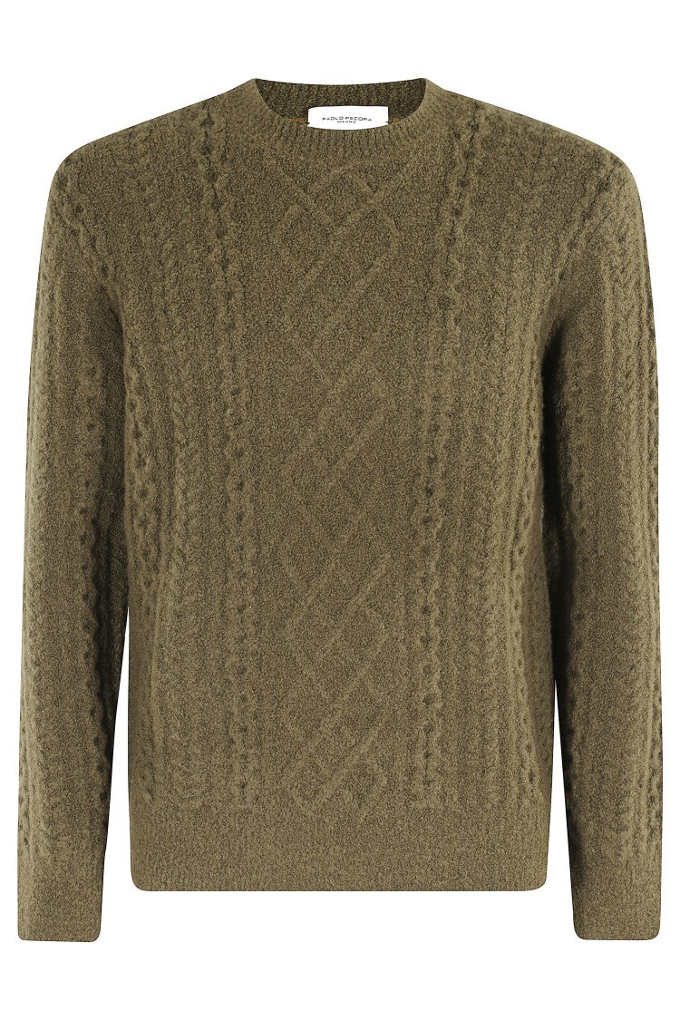 Paolo Pecora Textured Cable Knit Sweater In Olive Green