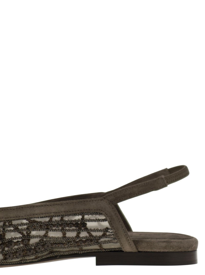 Brunello Cucinelli Sandal With Sparkling Abstract Embroidery In Suede
