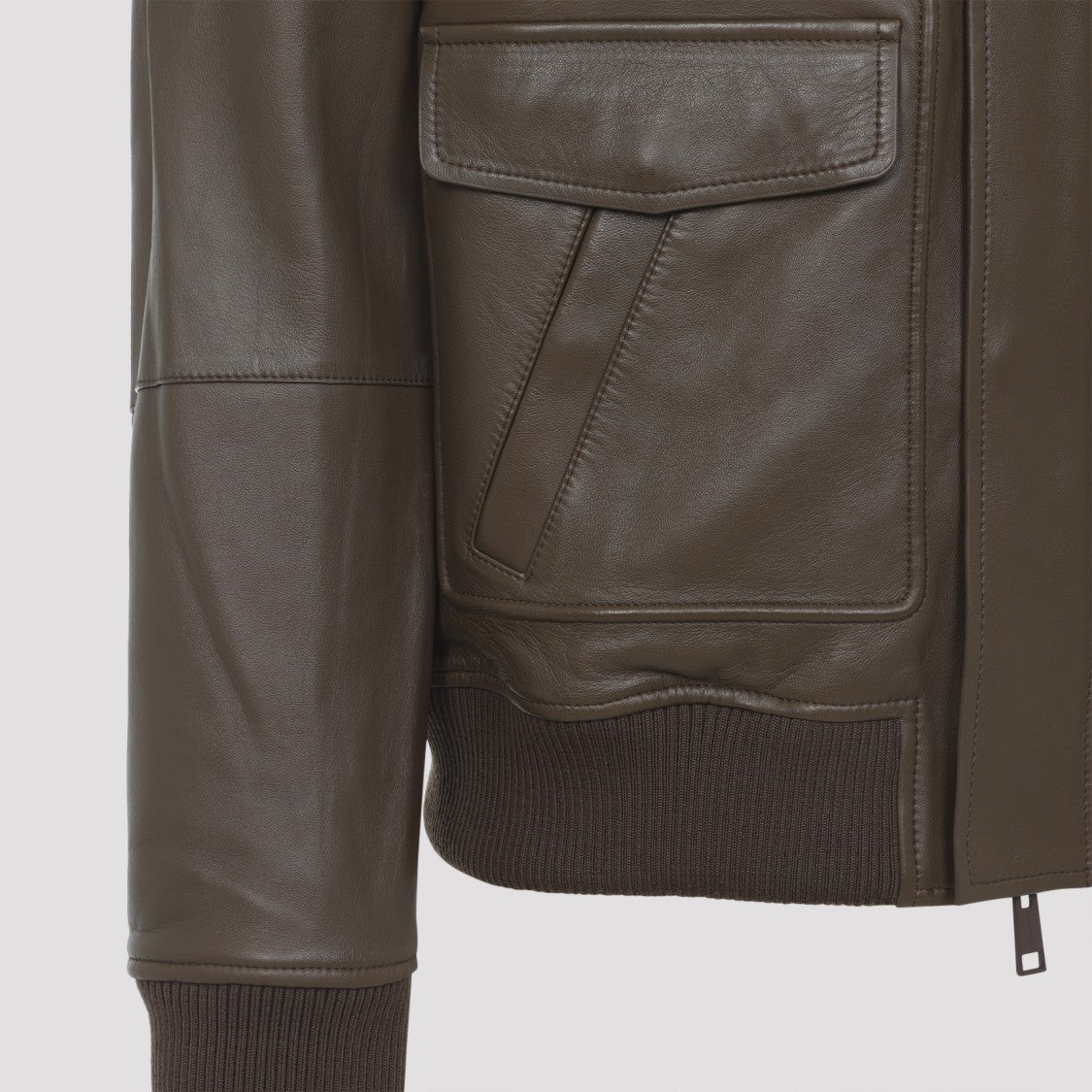 Yves Salomon Lamb Leather Jacket With Black Fur Collar And Flap Pockets