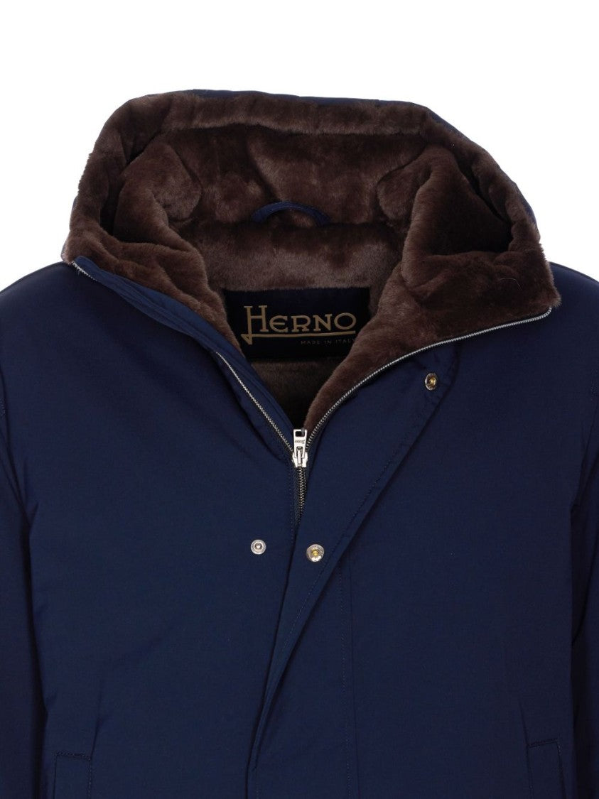 Herno Navy Blue Hooded Coat