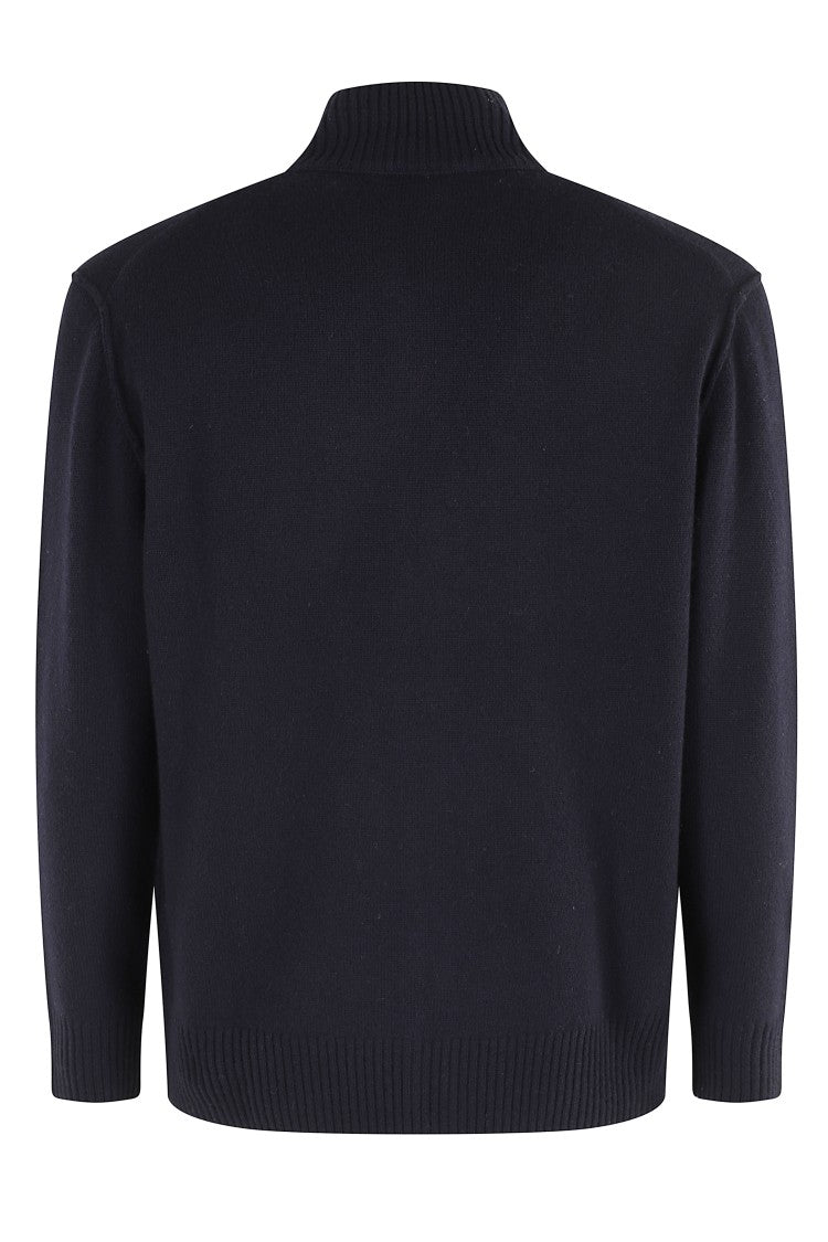 Paolo Pecora High Collar Blue Wool Cardigan