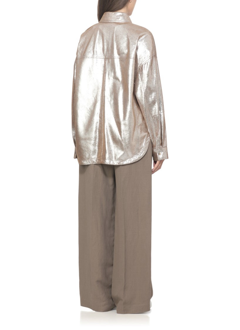 Brunello Cucinelli Bronze Laminated Leather Shirt