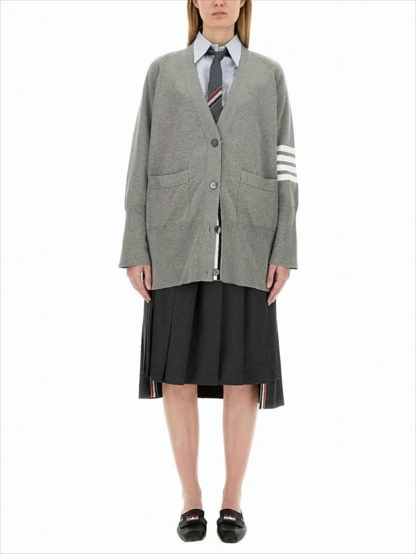 Thom Browne Pleated Black Midi Skirt With Structured Waistband And Subtle Side Stripes