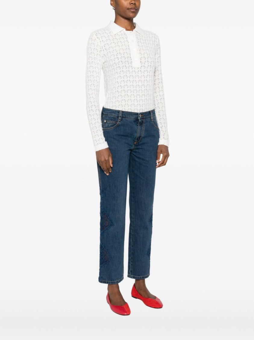 Pinko Open-Knit Long-Sleeved Top With Polo Collar