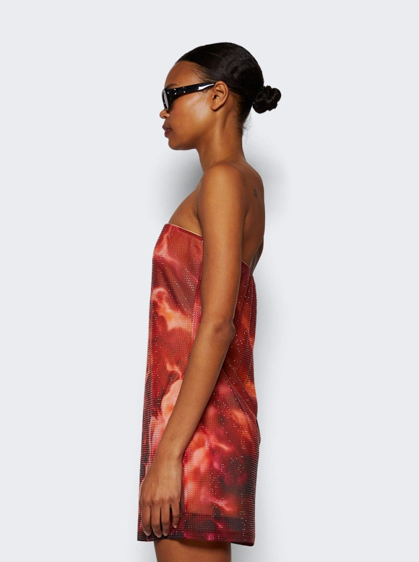 Alexander Wang Crystal Hotfix Organza Jersey Mini Dress Orange Cloud Print