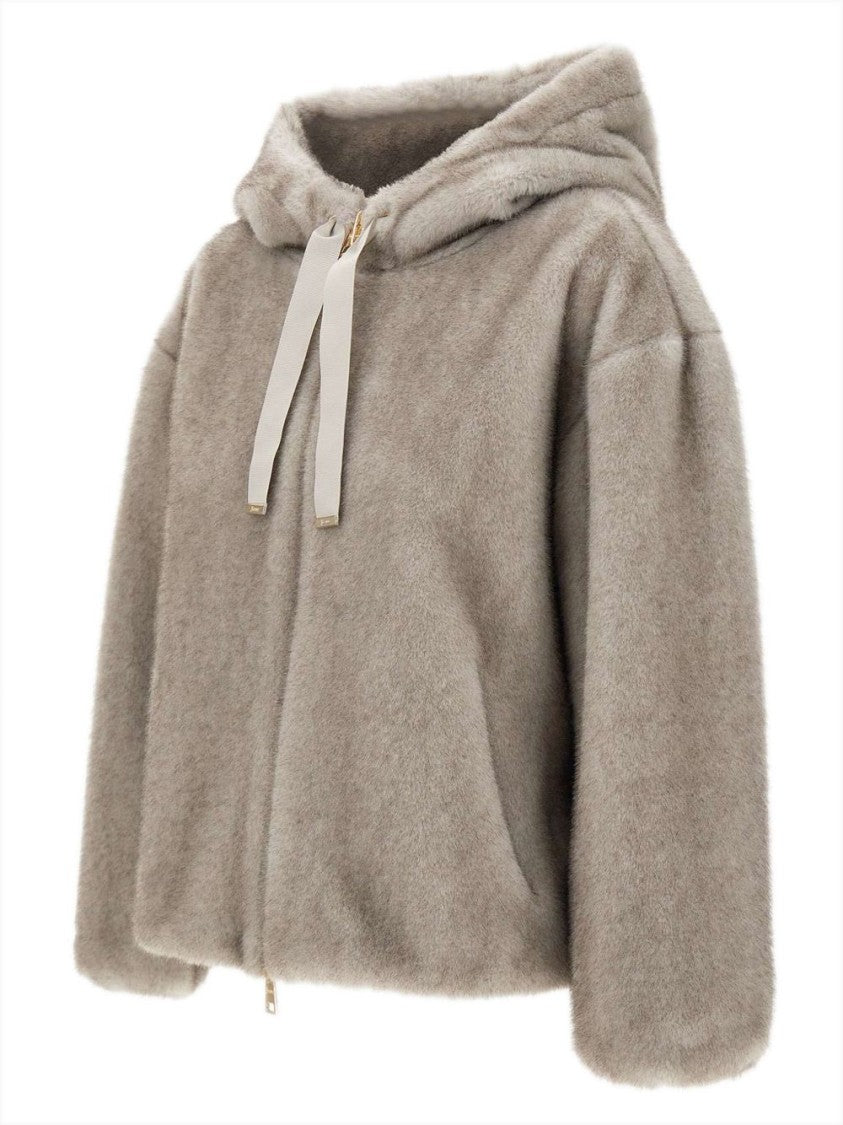 Herno Soft-Textured Grey Coat With Hood And Relaxed Fit