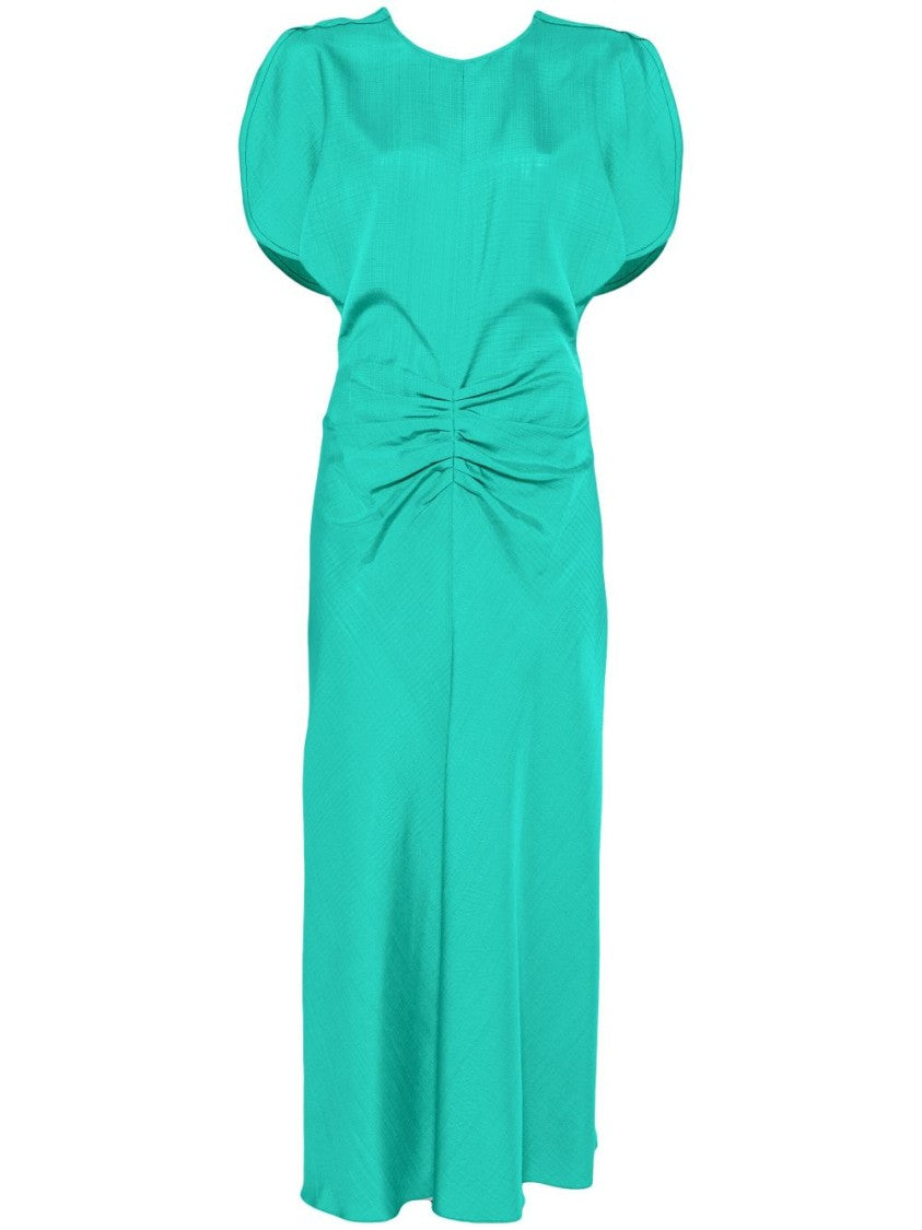 Victoria Beckham V-Back Mid-Length Dress With Gathered Detailing And Flared Skirt