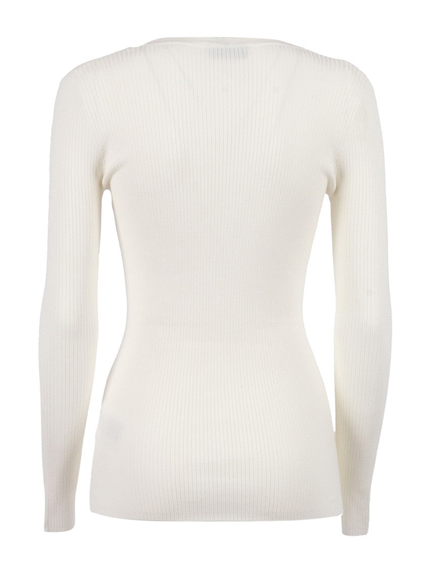 Elisabetta Franchi Fitted Long-Sleeve Top With Deep V-Neckline And Decorative Detail