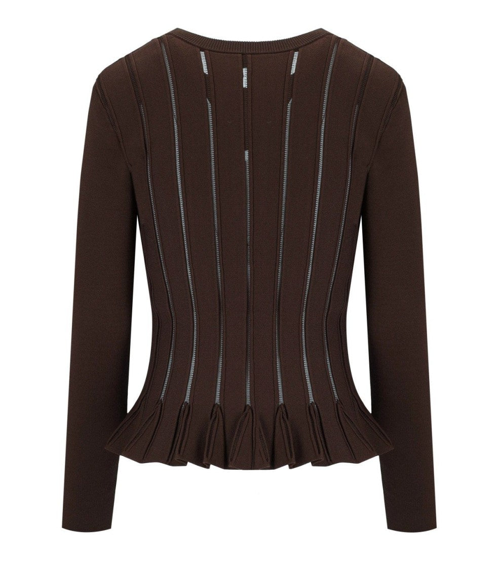 Elisabetta Franchi Peplum Hem Cardigan With Gold Logo Buttons And Sheer Panels