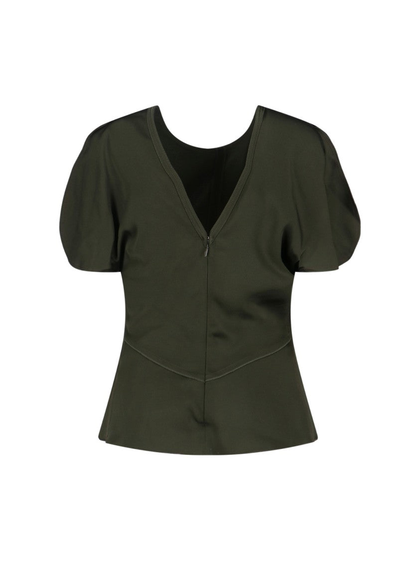 Victoria Beckham Draped Sleeve Top With V-Neck And Cut-Out Detail