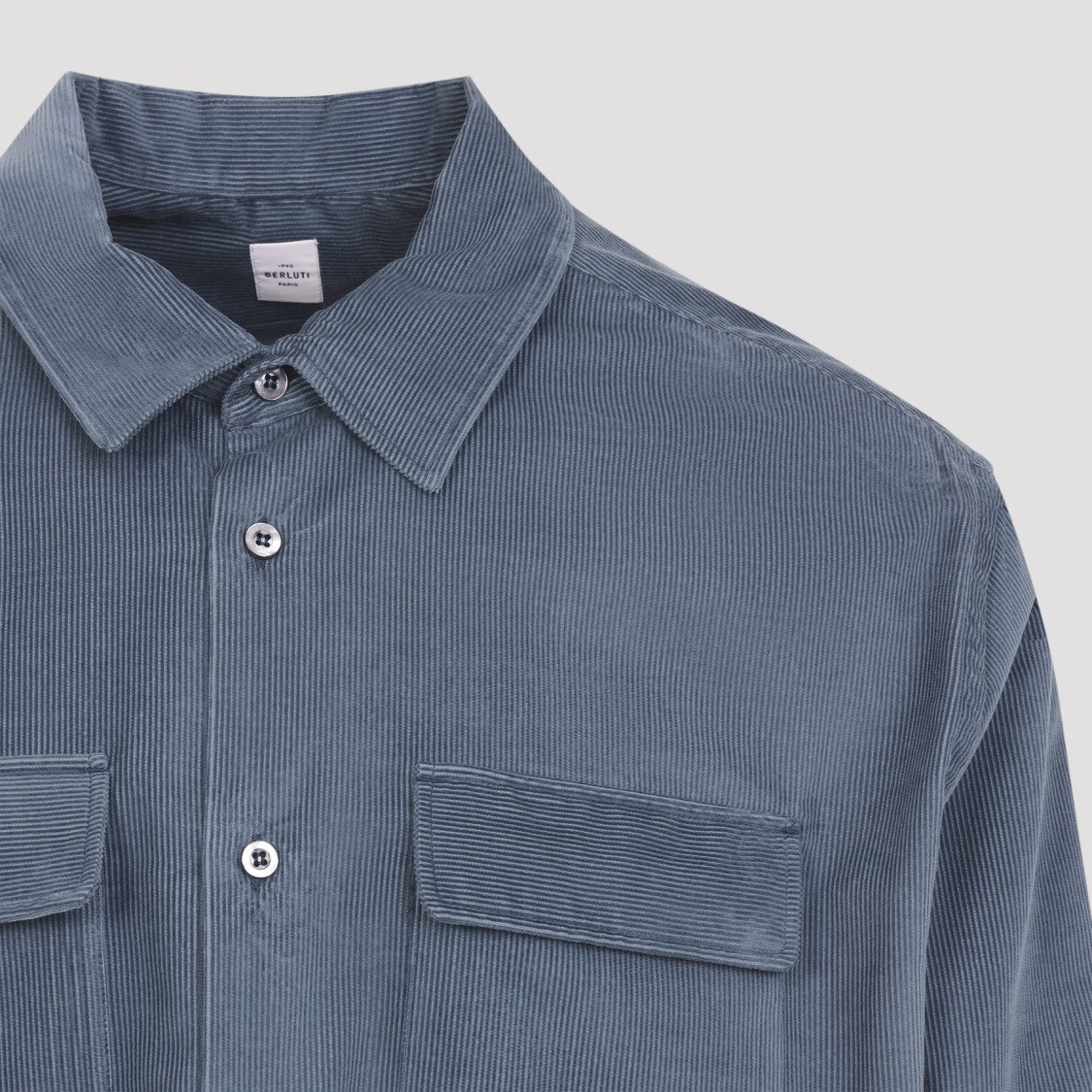 Berluti Blue Cotton Corduroy Shirt With Monogram Embroidery
